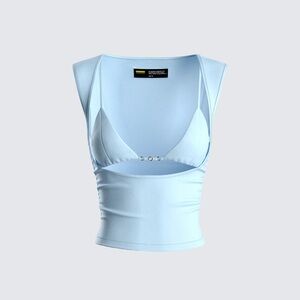 finesse Light Blue Sleeveless cut out Top